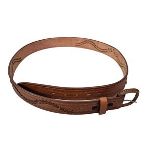 Vintage Justin Tooled Leather Belt Western Cowboy Buckle Made in USA Men's 38/42